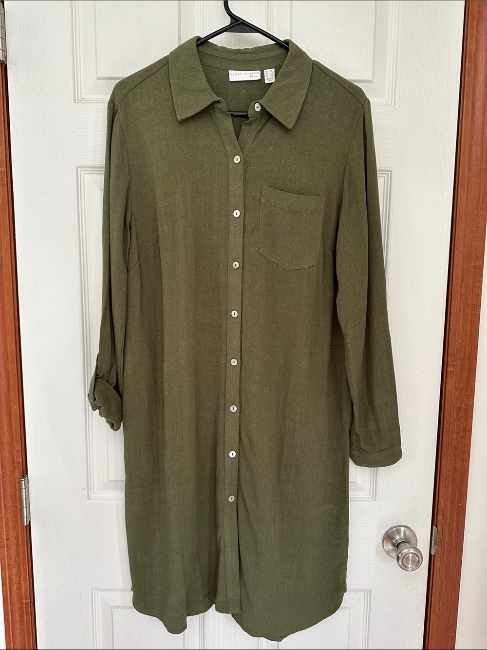 Susan Graver Olive-Tone Linen Blend Top